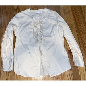 Vintage Ninety Ivory Long Sleeve Shirt With Ruffle Front Size M